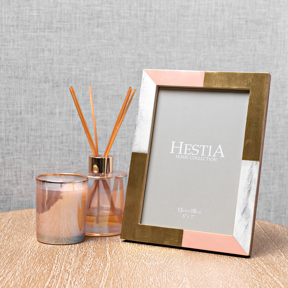 Hestia White Grey and Pink Photo Frame with Brass Inlay 4 x 6inch Image 2