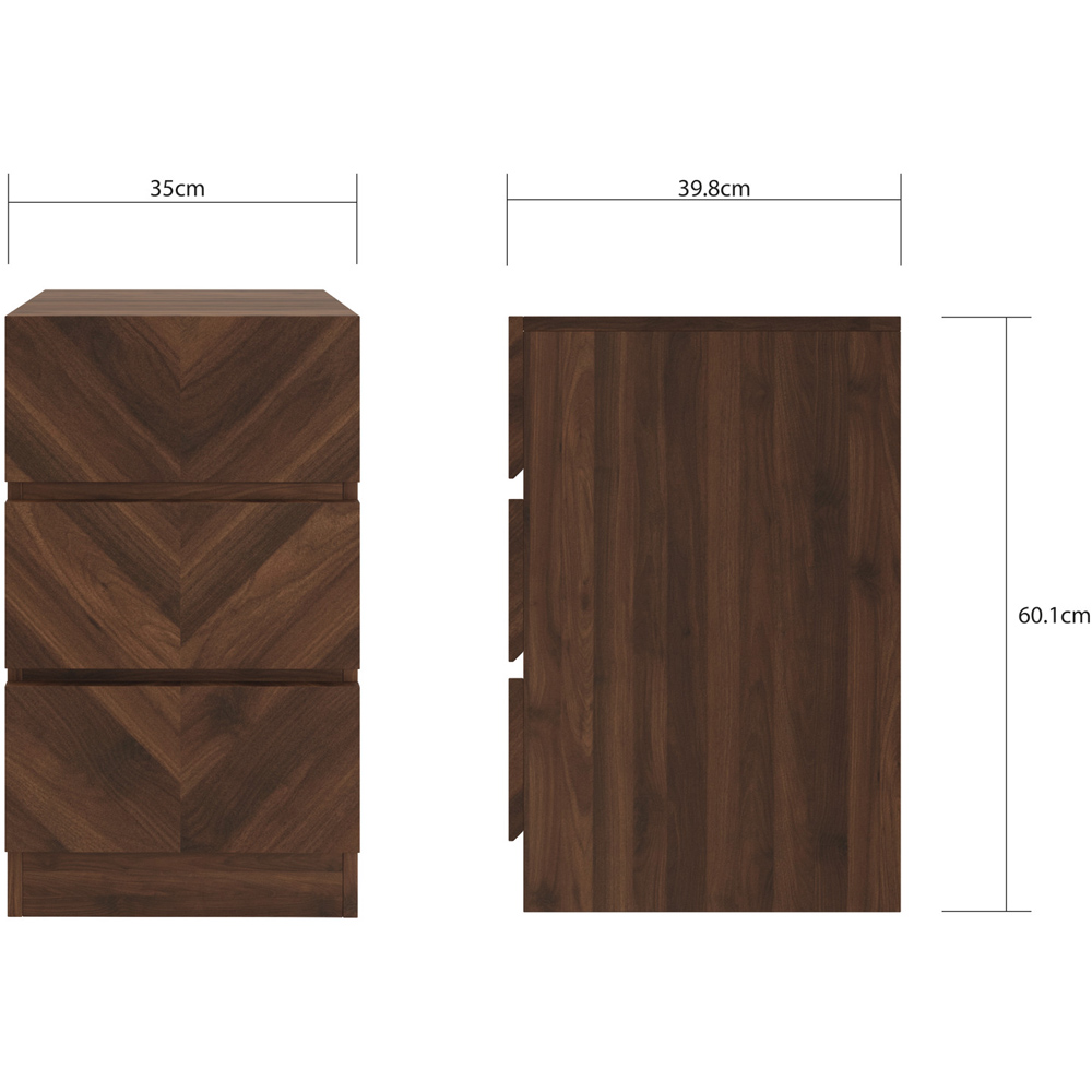 GFW Catania 3 Drawer Royal Walnut Wooden Bedside Table Image 6