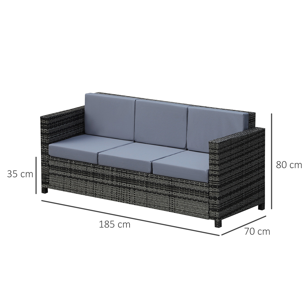 Outsunny 3 Seater Rattan Sofa Grey Image 5