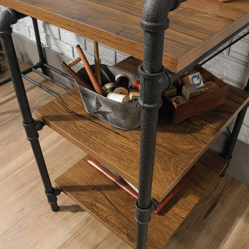 Teknik Office Iron Foundry Checked Oak Finish Desk Brown Image 5