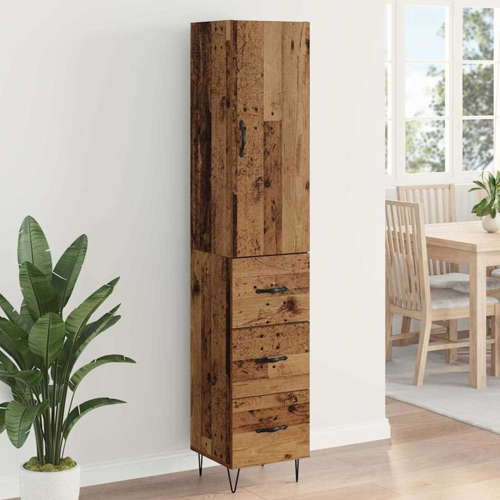 vidaXL Single Door 3 Drawer Old Wood Tall Slim Highboard Image 1