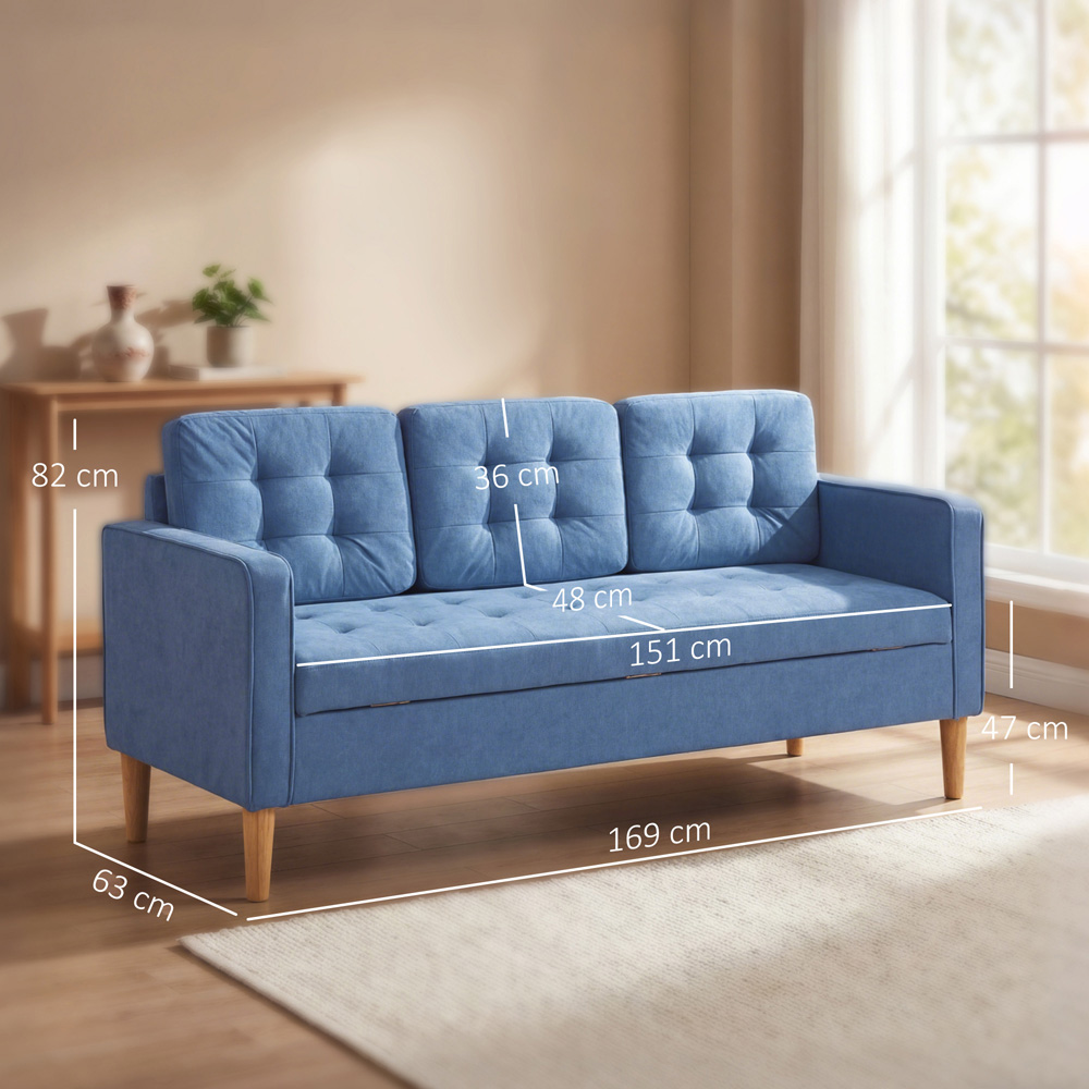 Portland 3 Seater Blue Snow Flannel Sofa with Storage Image 9