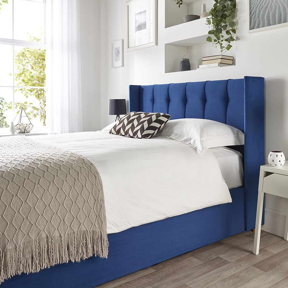 Catherine Lansfield Utopia Small Double Navy Velvet Ottoman Wing Bed Image 5