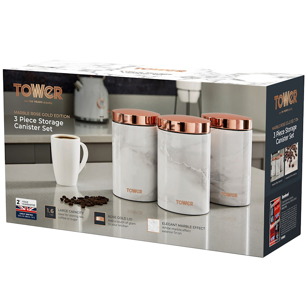 Tower 1.6L Marble Effect Canisters 3 Pack Image 3