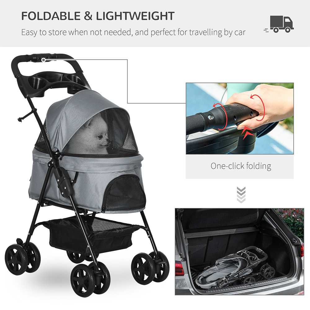 PawHut Pet Stroller with Brake Basket Canopy Image 4
