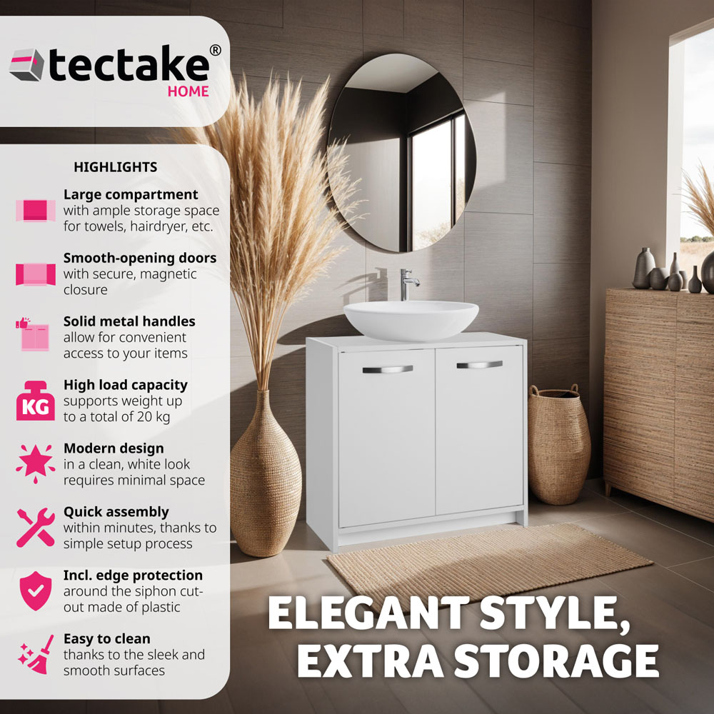 Tectake Katalina 2 Door White Vanity Unit Image 6