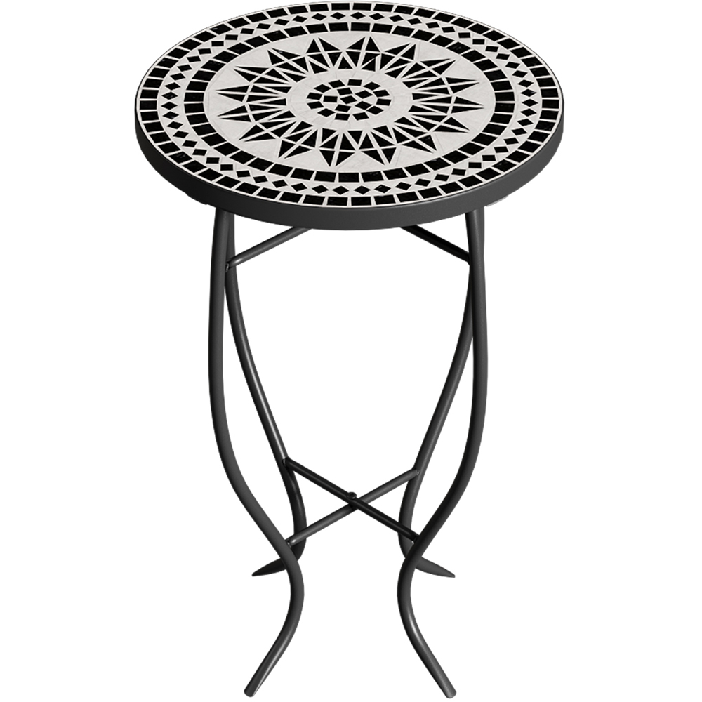 Living and Home White Mosaic Round Garden Accent Side Table Image 2
