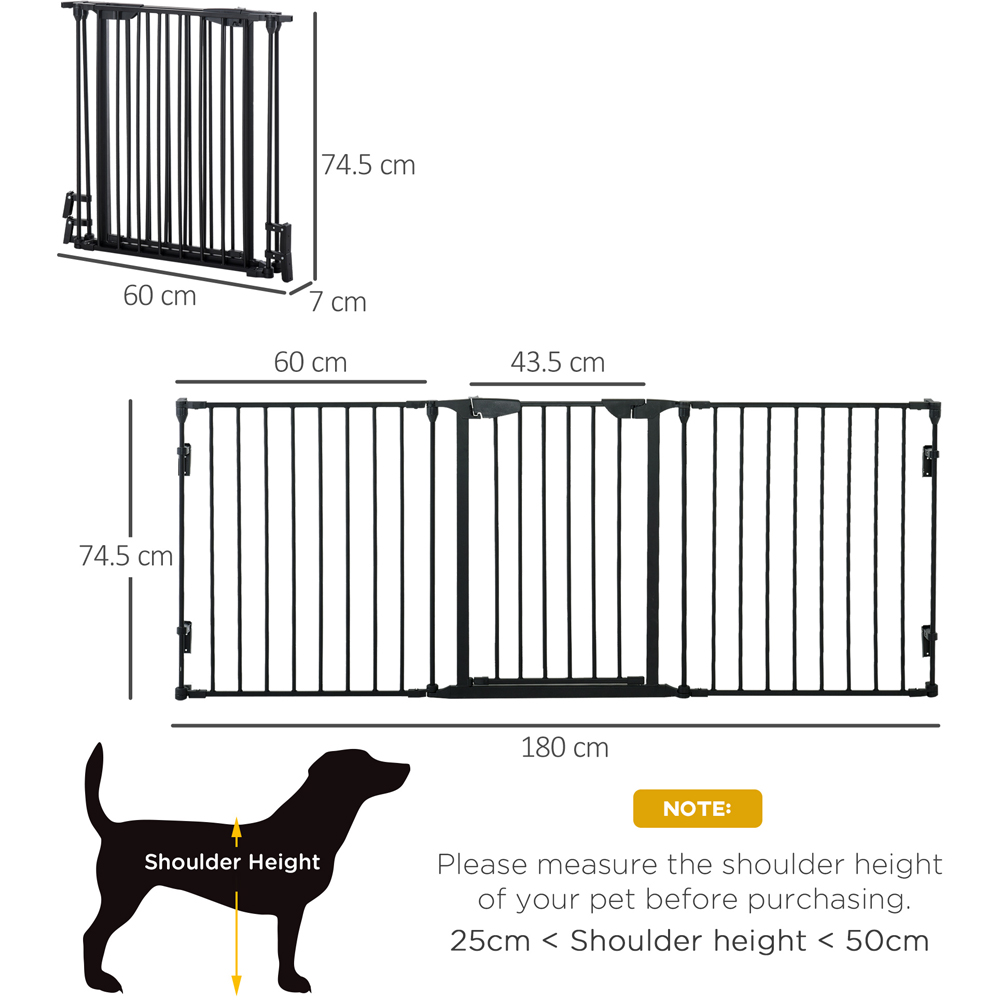 PawHut Black 3 Panel Playpen Metal Pet Safety Gate with Walk Through Door Image 7