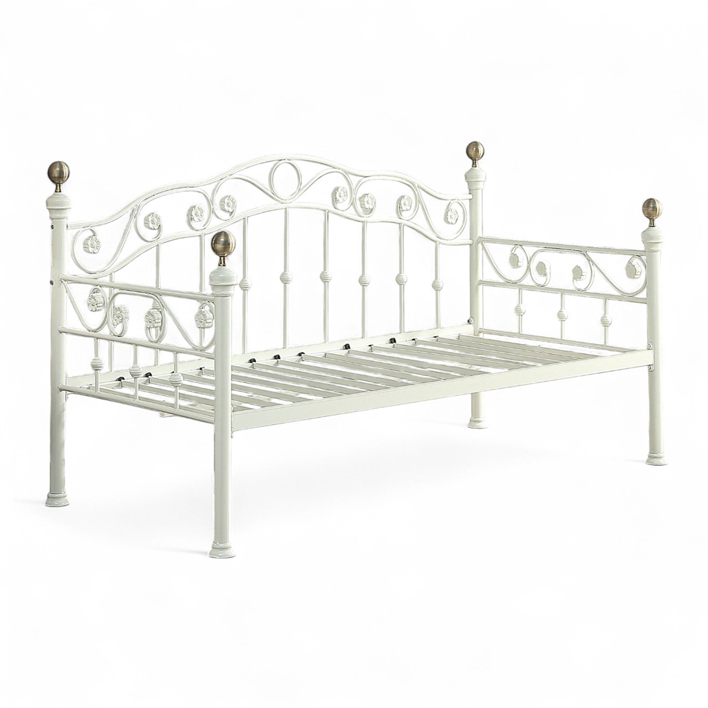 OAT Home Mayfair Single White and Brass Metal Day Bed Image 2