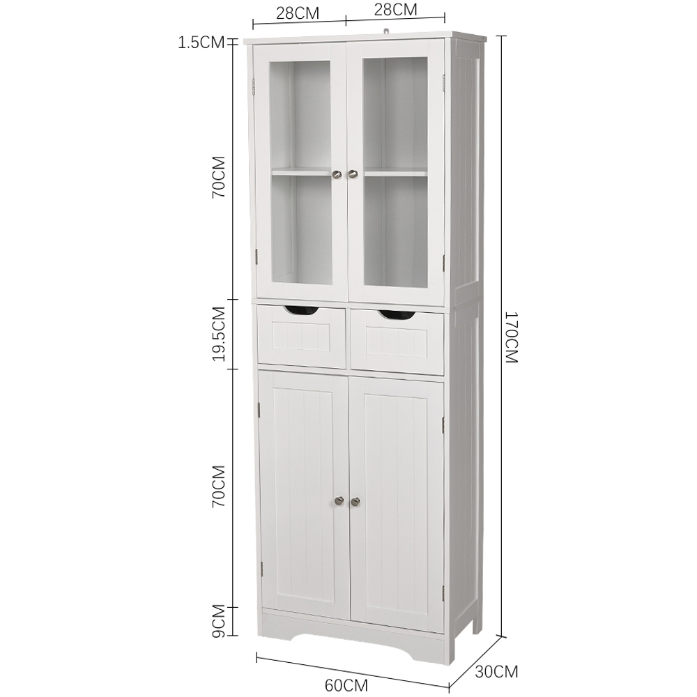 H&O Direct 4 Door 2 Drawer Modern Tall Storage Cabinet with Glass Door Image 6