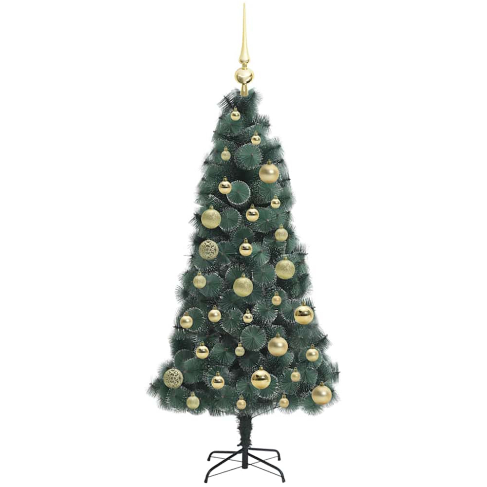 vidaXL Pre-Lit Gold Baubles Green Artificial Christmas Tree 4ft Image 4