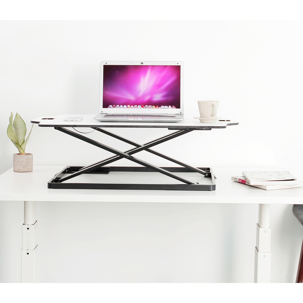 ProperAV Slim Profile Stand Up Workstation Desk White Image 4