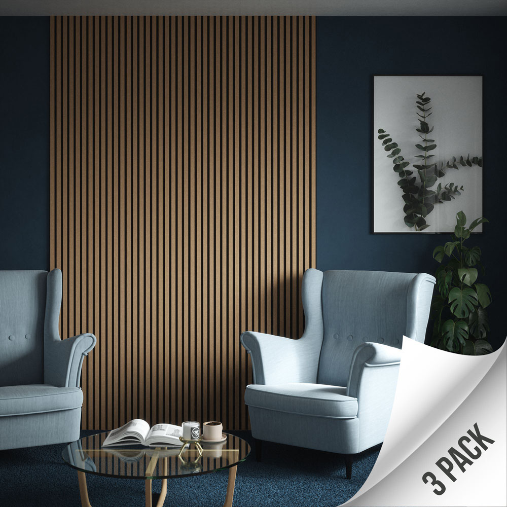 Kraus Easy Living Medium Oak Acoustic Slat Wall Panel 240 x 60cm 3 Pack Image 3