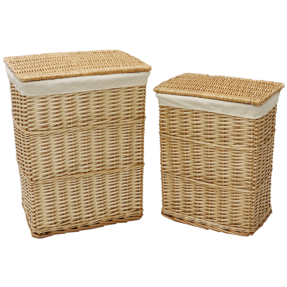 JVL Acacia Honey Rectangular Willow Laundry Baskets Set of 2 with 2 Waste Paper Baskets Image 3
