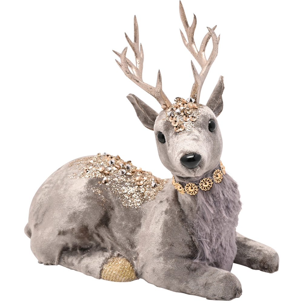 The Seasonal Gift Co Grey Sitting Deer Christmas Decoration 19cm Image 2
