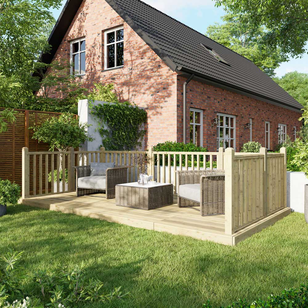 Power 8 x 16ft Timber Decking Kit With Handrails On 3 Sides Image 2