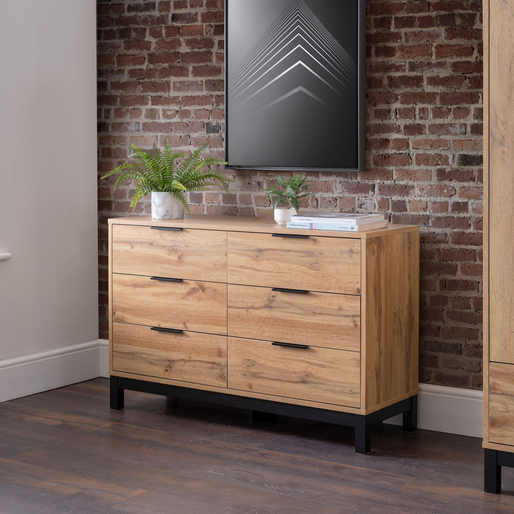 Julian Bowen Bali 6 Drawer Modern Oak Effect Wide Chest of Drawers Image 9