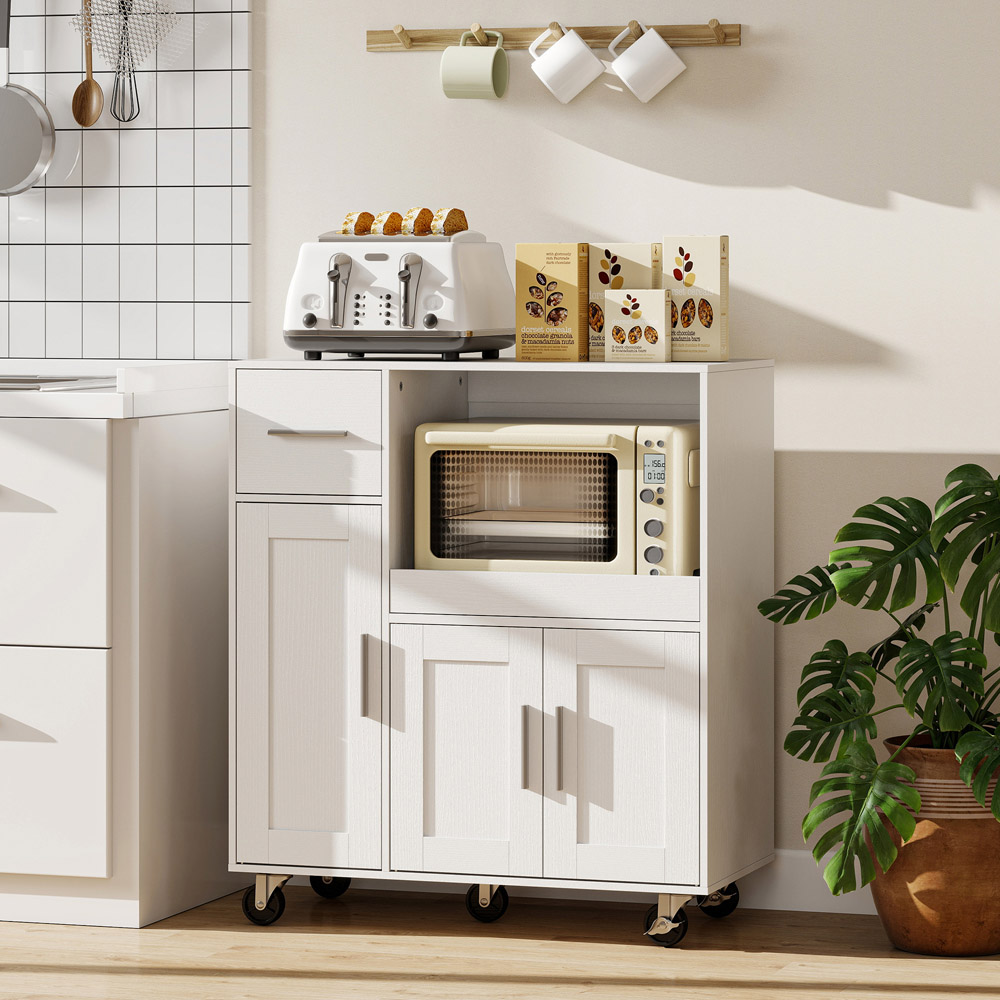 HOMCOM 3 Door Single Drawer Rolling Kitchen Cart Image 3