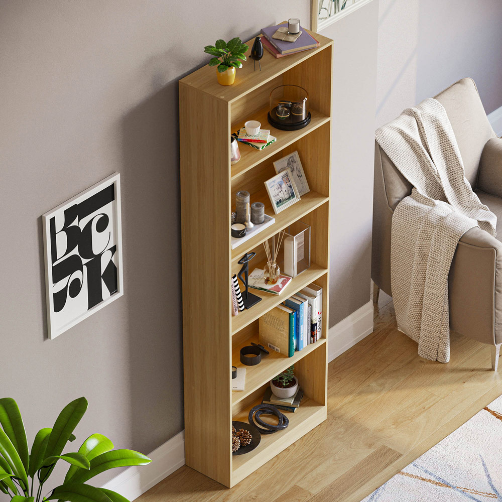Vida Designs Cambridge 5 Shelf Oak XL Bookcase Image 4