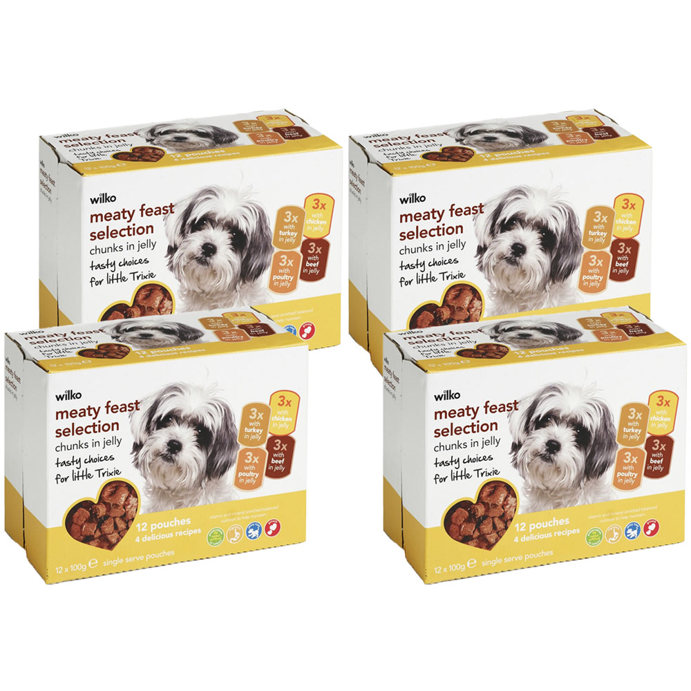 Wilko Meaty Feast Selection Chunks in Jelly Dog Food 100g Case of 4 x 12 Pack Image 1