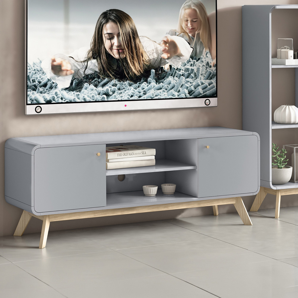 Loft24 Cassie 2 Door 2 Shelf Grey TV Stand Image 5