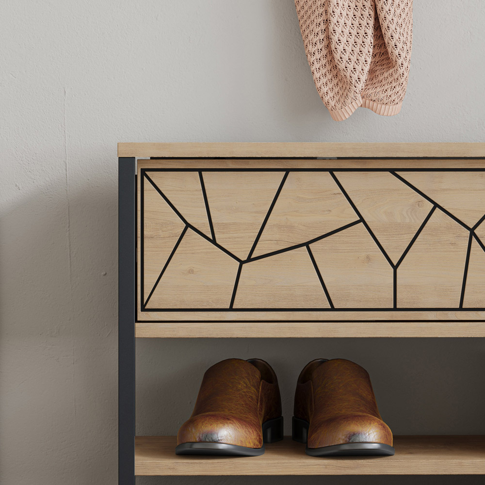 Decortie Inola 2 Door 2 Shelf Oak Modern Shoe Storage Bench Image 3