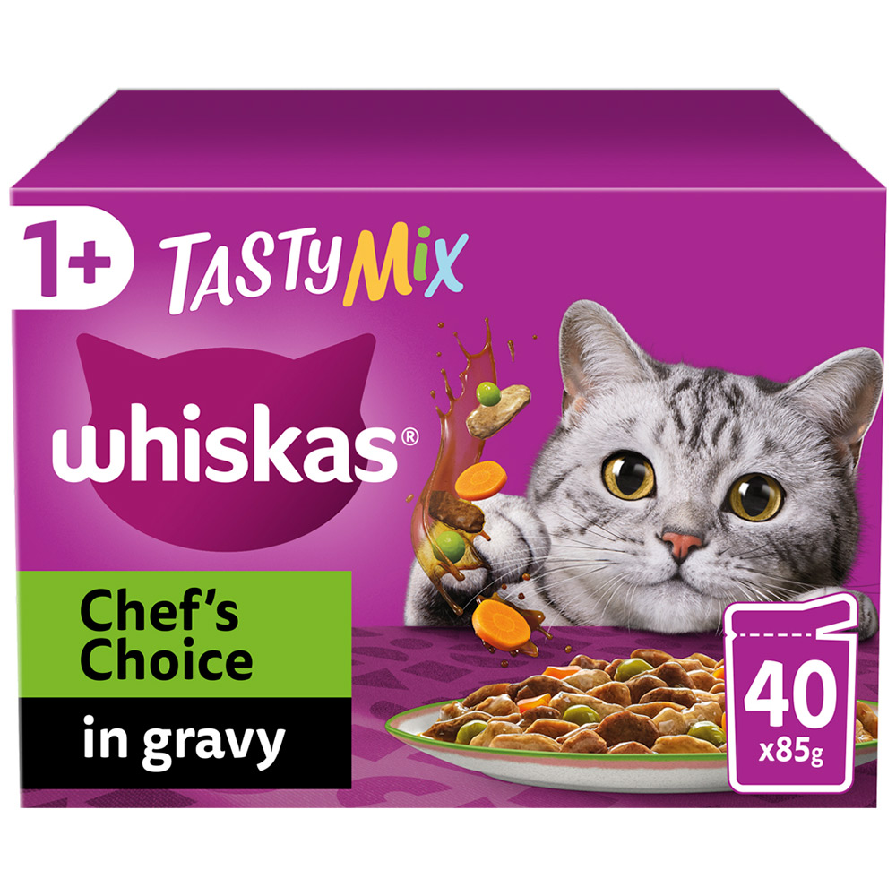 Whiskas Adult Cat Wet Food Pouches Tasty Mix Veg Chef's Choice in Gravy 40 x 85g Image 1