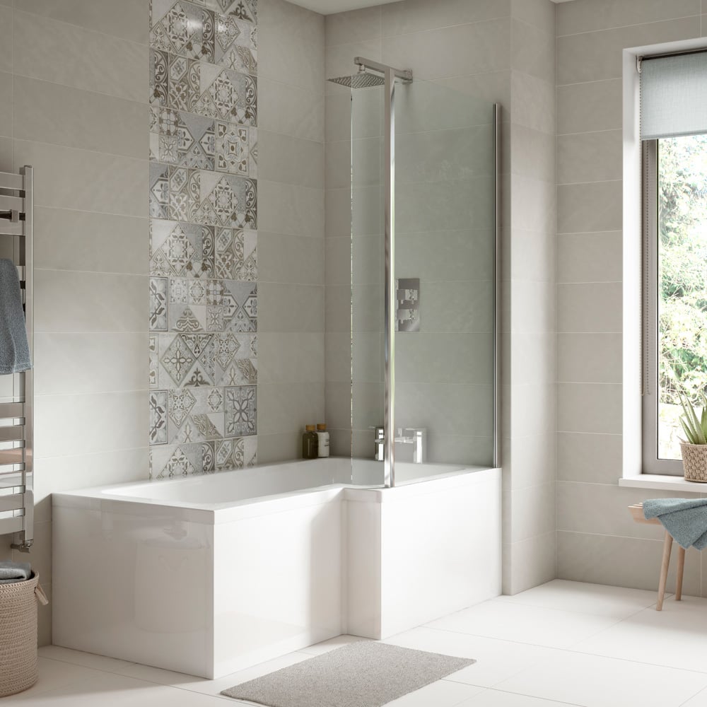 nuie White Right Hand Square Shower Bath Set 1700mm Image 2