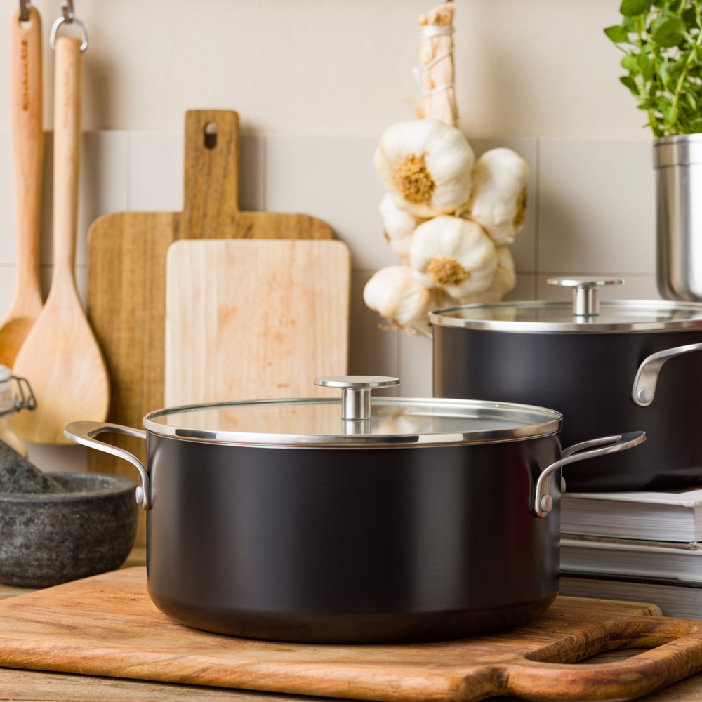 KitchenAid Coloured 20cm Matte Black Aluminium Casserole with Lid Image 8