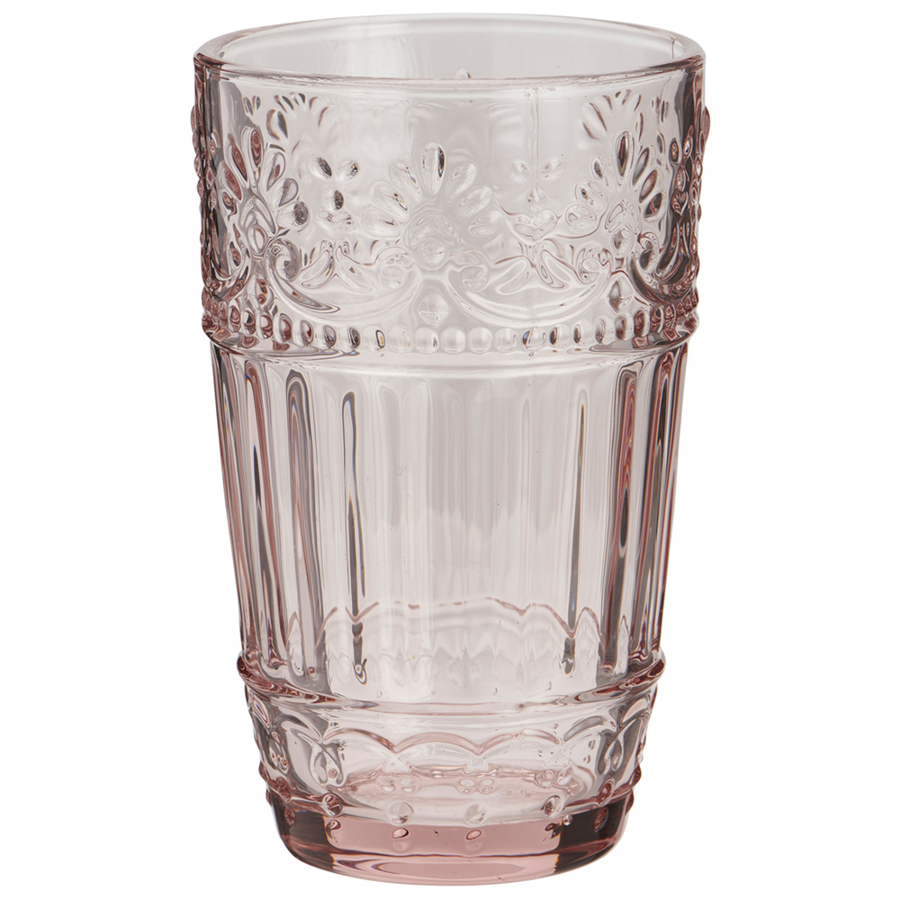 Wilko Embossed Glass Tumbler Pink Image 1