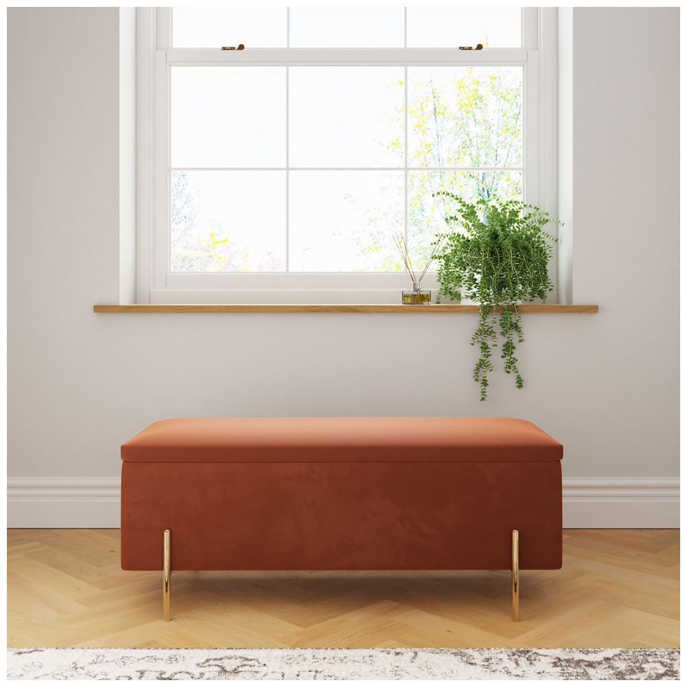 GFW Mystica Russet Velvet Ottoman Storage Bench Image 6
