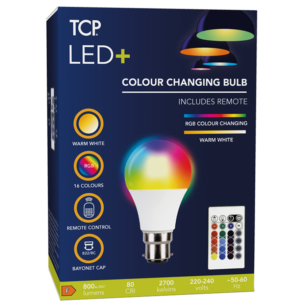 TCP 1 pack Bayonet B22/BC LED 3.5W RGB Remote-Cont rolled Classic Light Bulb Image 1