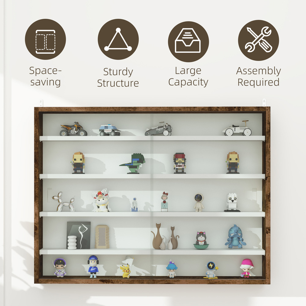 HOMCOM 5-TierGlass Door Wall Display Shelf Unit Image 6