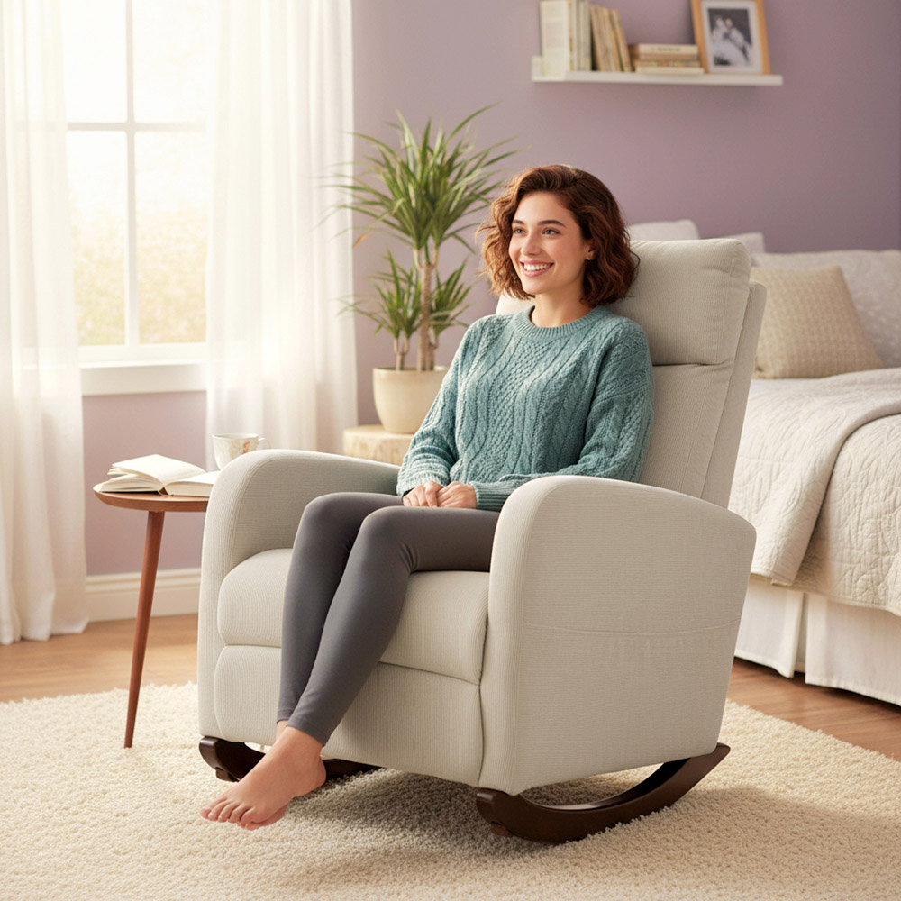 Portland Beige Corduroy High Back Leisure Rocking Chair Image 3
