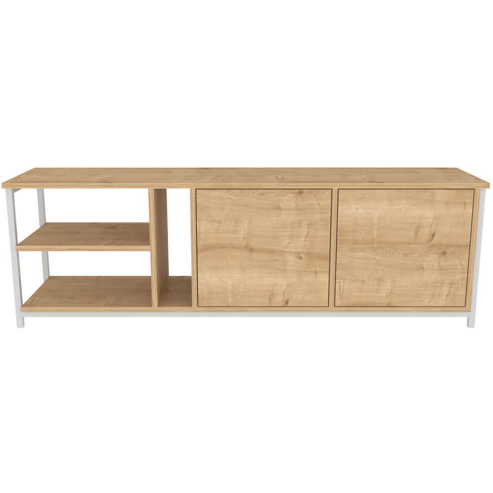Decorotika Primrose 2 Door 3 Shelf White and Oak TV Stand for 72 inch TV Image 3