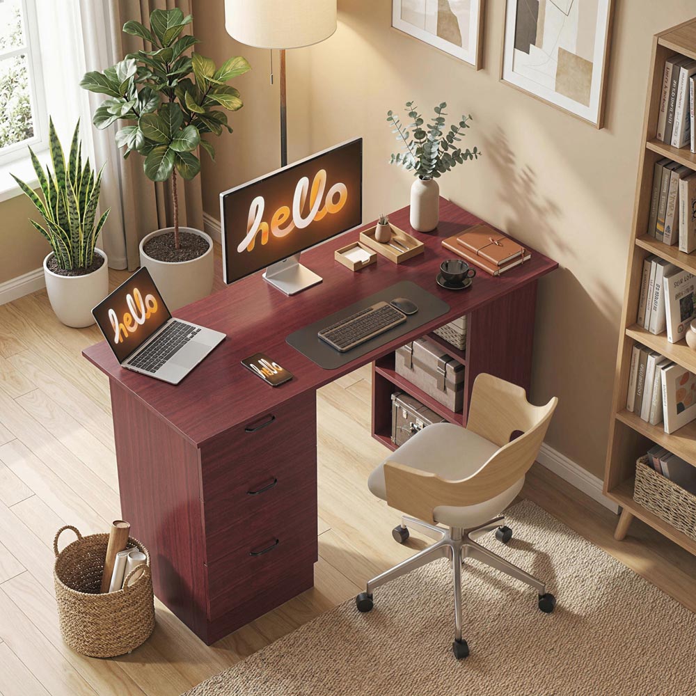Portland 3 Drawer 3 Shelf Customisable Computer Desk Walnut Image 5