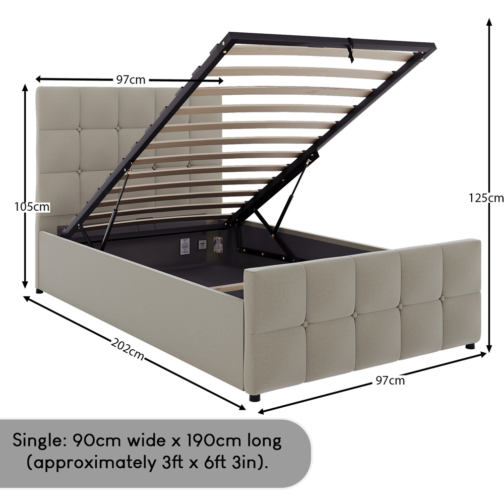 VIDA DESIGNS Valentina Single Beige Linen Ottoman Bed with Padded Headboard Image 8
