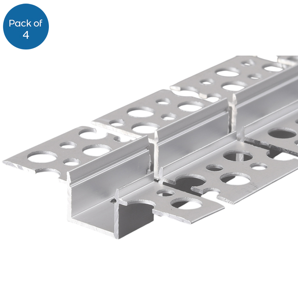 ENER-J Recessed Plasterboard Trimless Alum LED Profile with Flange 55 x 12.5mm 4 Pack Image 1