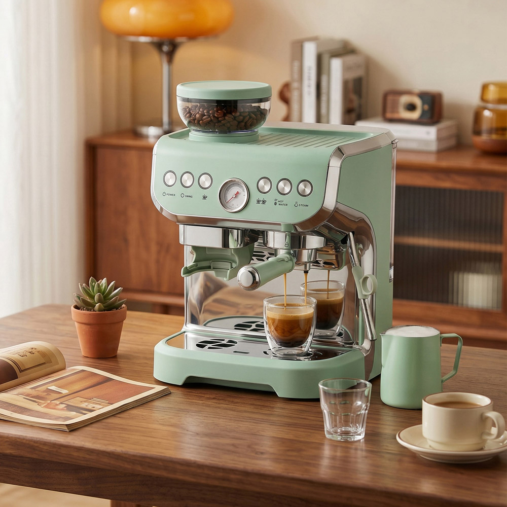 HOMCOM Bean to Cup 800-197V70LN Light Green Coffee Machine with Integrated Bean Grinder Image 3