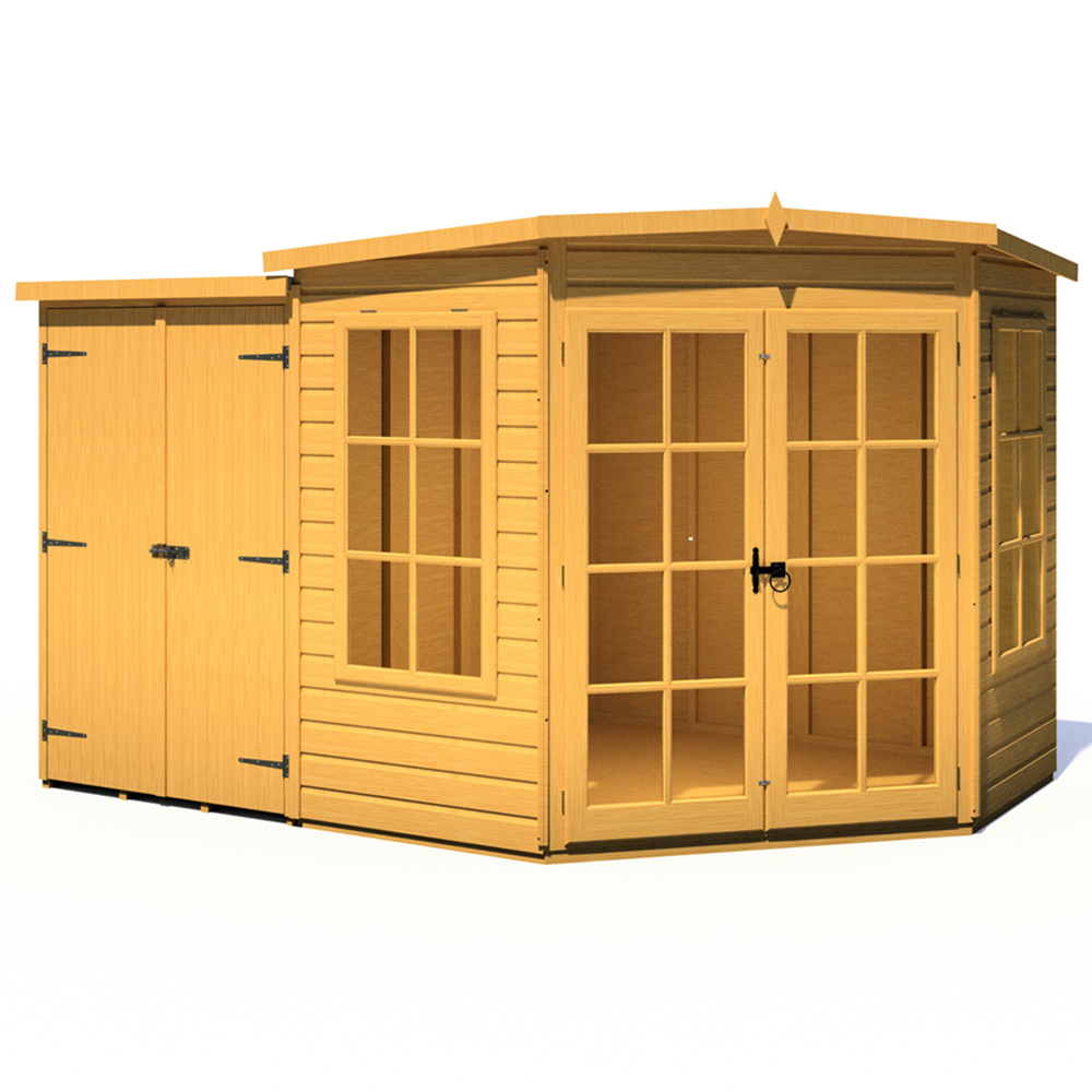 Shire Hampton 7 x 11ft Double Door Traditional Summerhouse with Side Shed Image 2