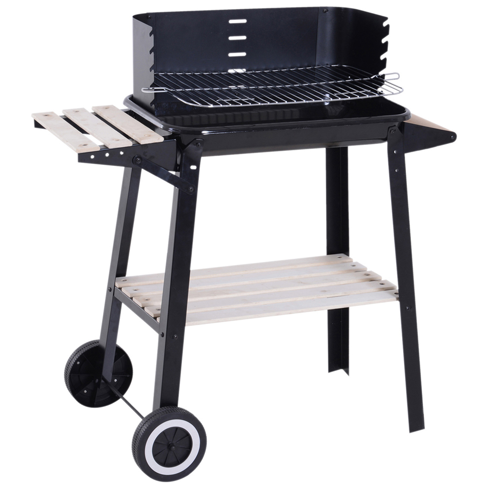 Outsunny Black Charcoal BBQ Grill Trolley with Wheels Image 1