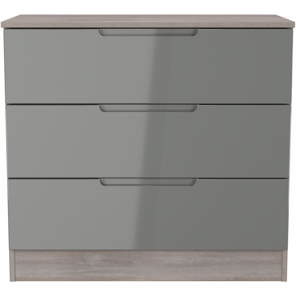 Crowndale Milan 3 Drawer Grey Gloss and Grey Oak Chest of Drawers Ready Assembled Image 2