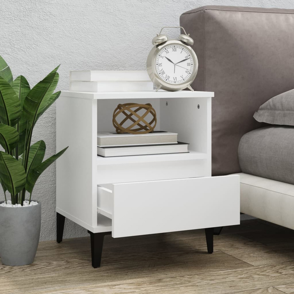 vidaXL Set of 2 Single Drawer Single Shelf White Bedside Cabinet Image 9