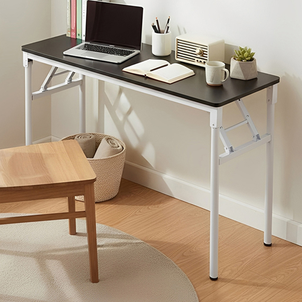 Living and Home Metal Frame Foldable Laptop Desk with Adjustable Feet Black and White Image 1