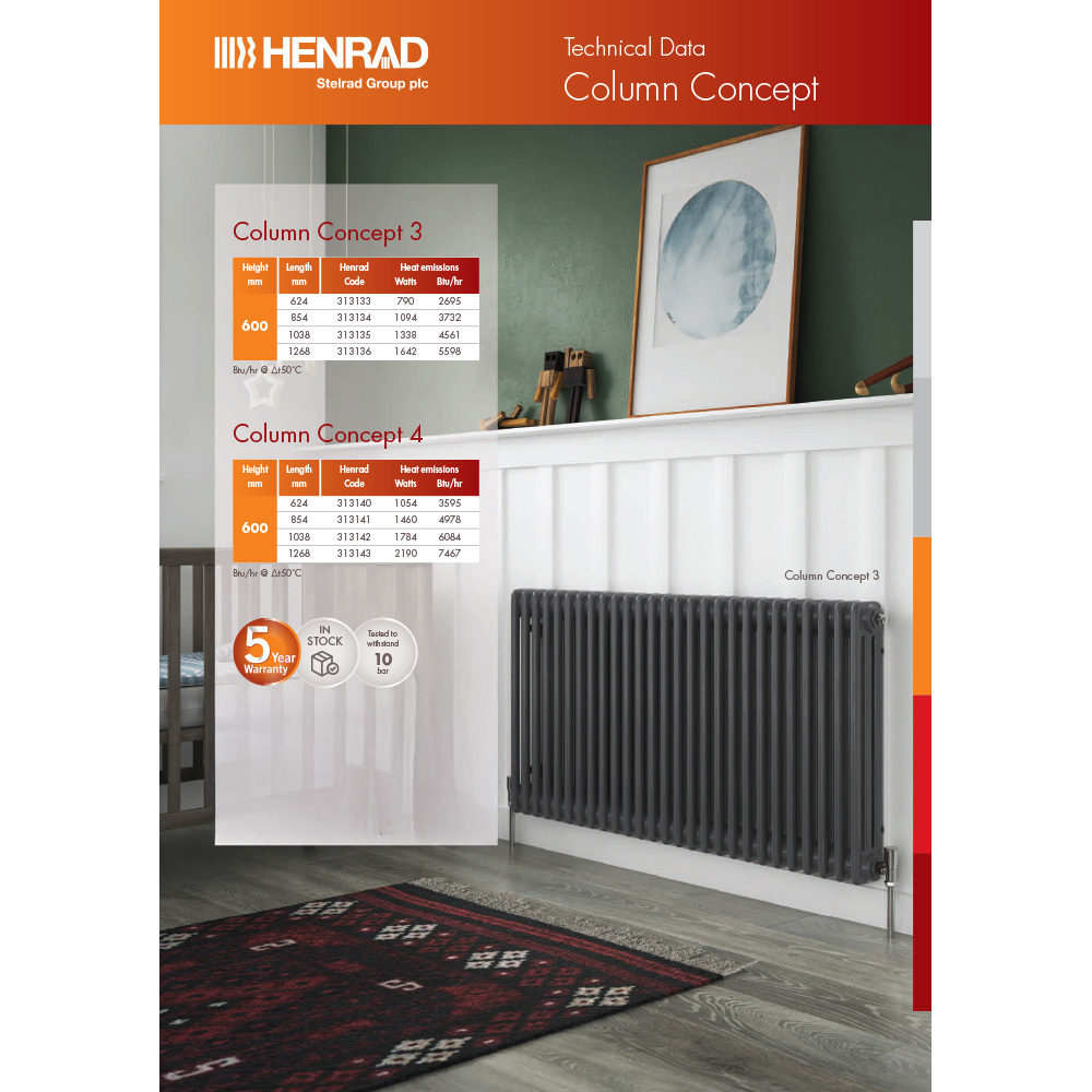 Henrad Slate Grey 4 Column Concept Radiator 600 x 624mm Image 4