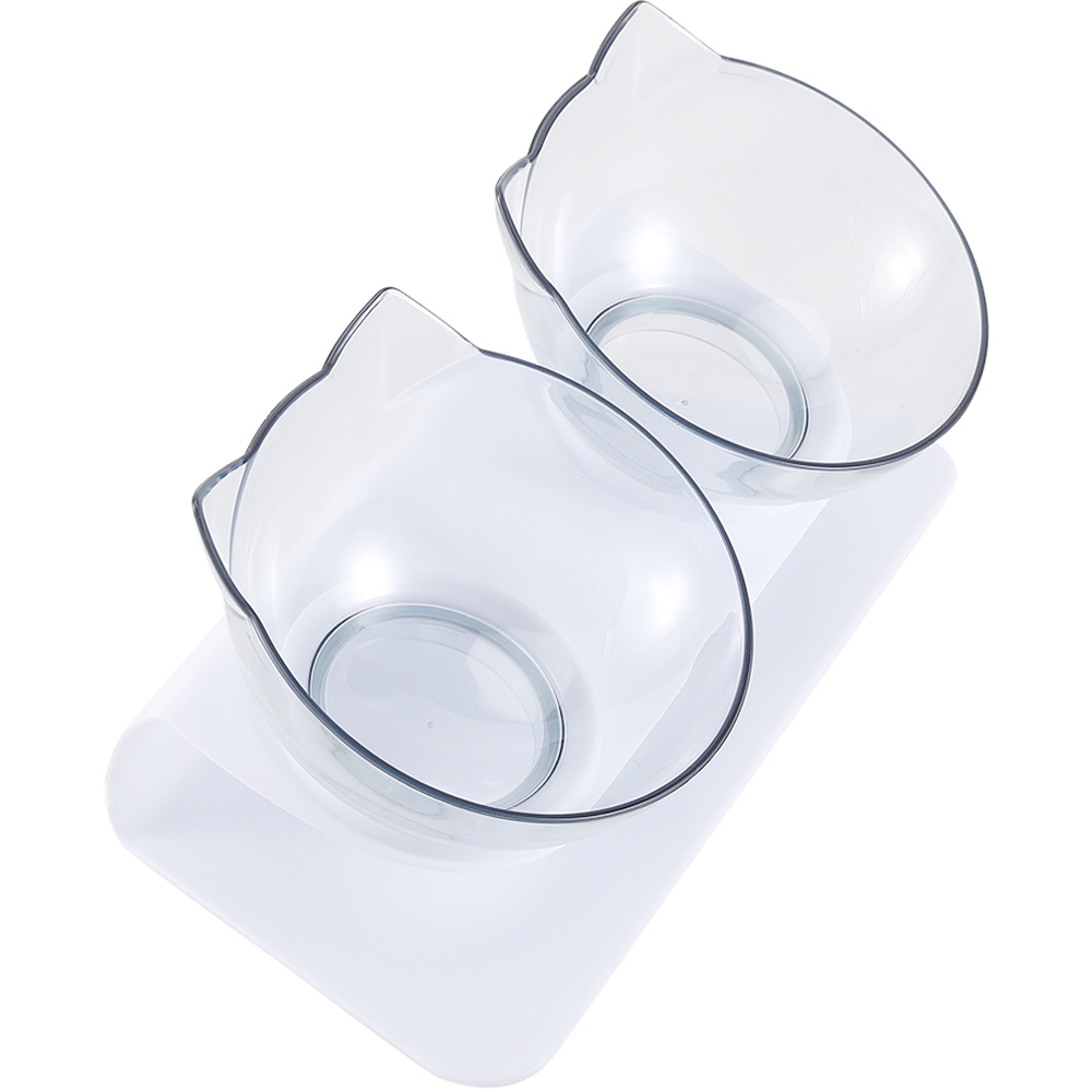 H&O Direct Transparent Double Bowl Elevated Tilted Pet Feeder with White Stand Image 4