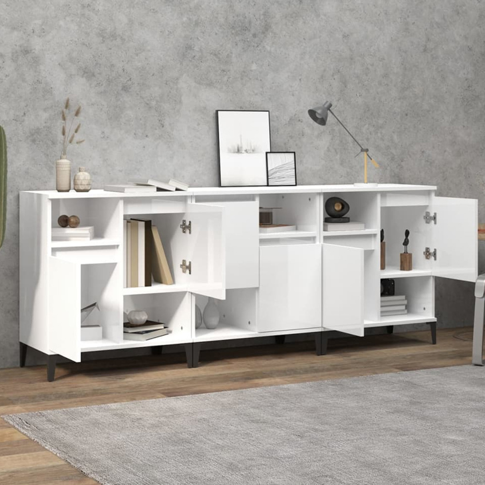 vidaXL 2 Door 2 Shelf White Sideboard Set of 3 Image 1