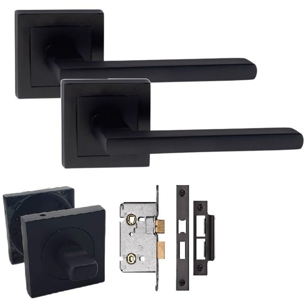 Golden Grace Matt Black Leon Straight Bathroom Door Handles Set Image