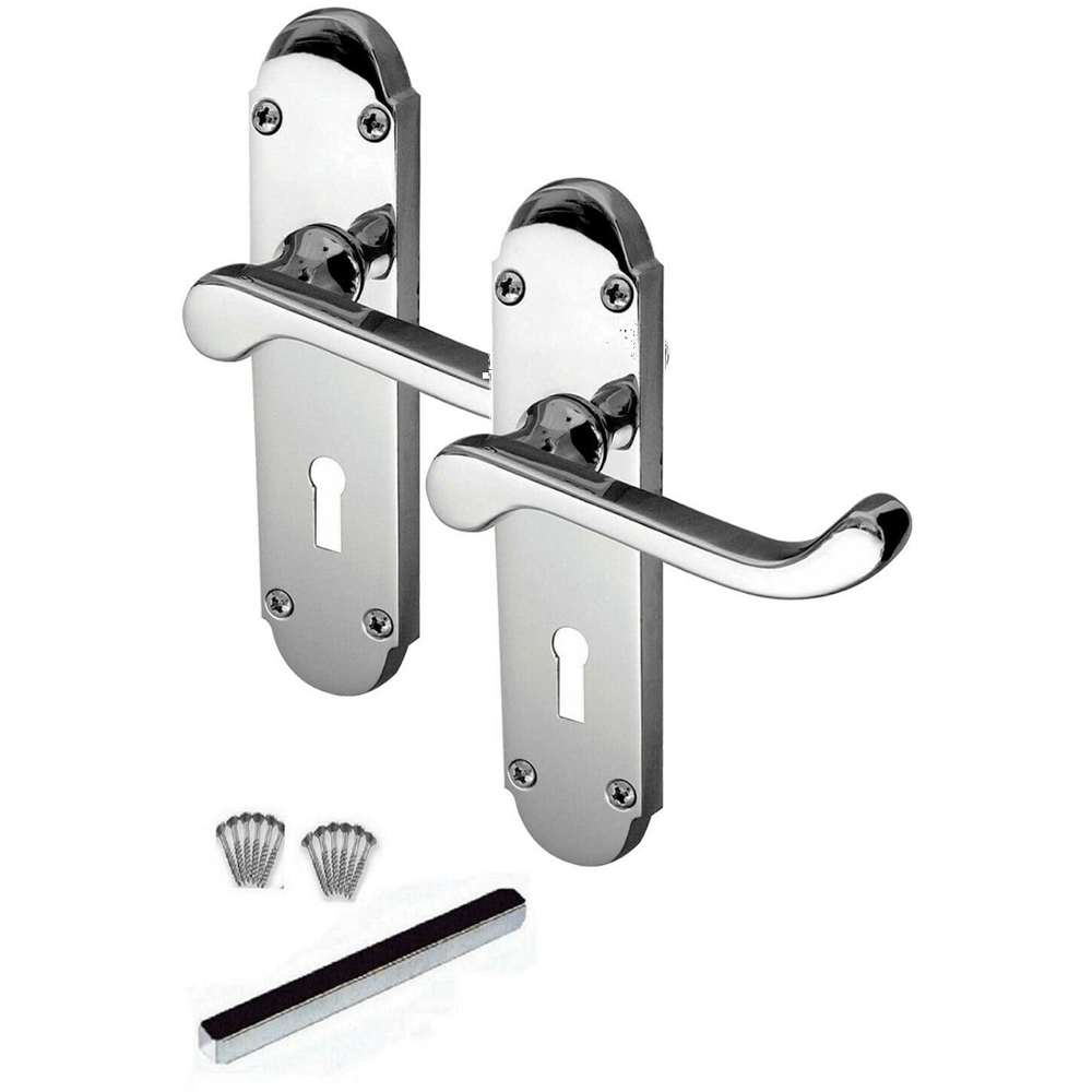 Golden Grace Polished Chrome Victorian Epsom Scroll 3 Lever Lock Door Handle with Hinge and Keys Image 2