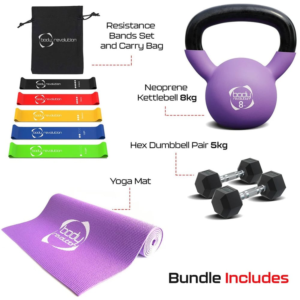 MonsterShop Home Strength Training Dumbbell Yoga Mat Resistance Band and Kettlebell 8kg Set Image 2